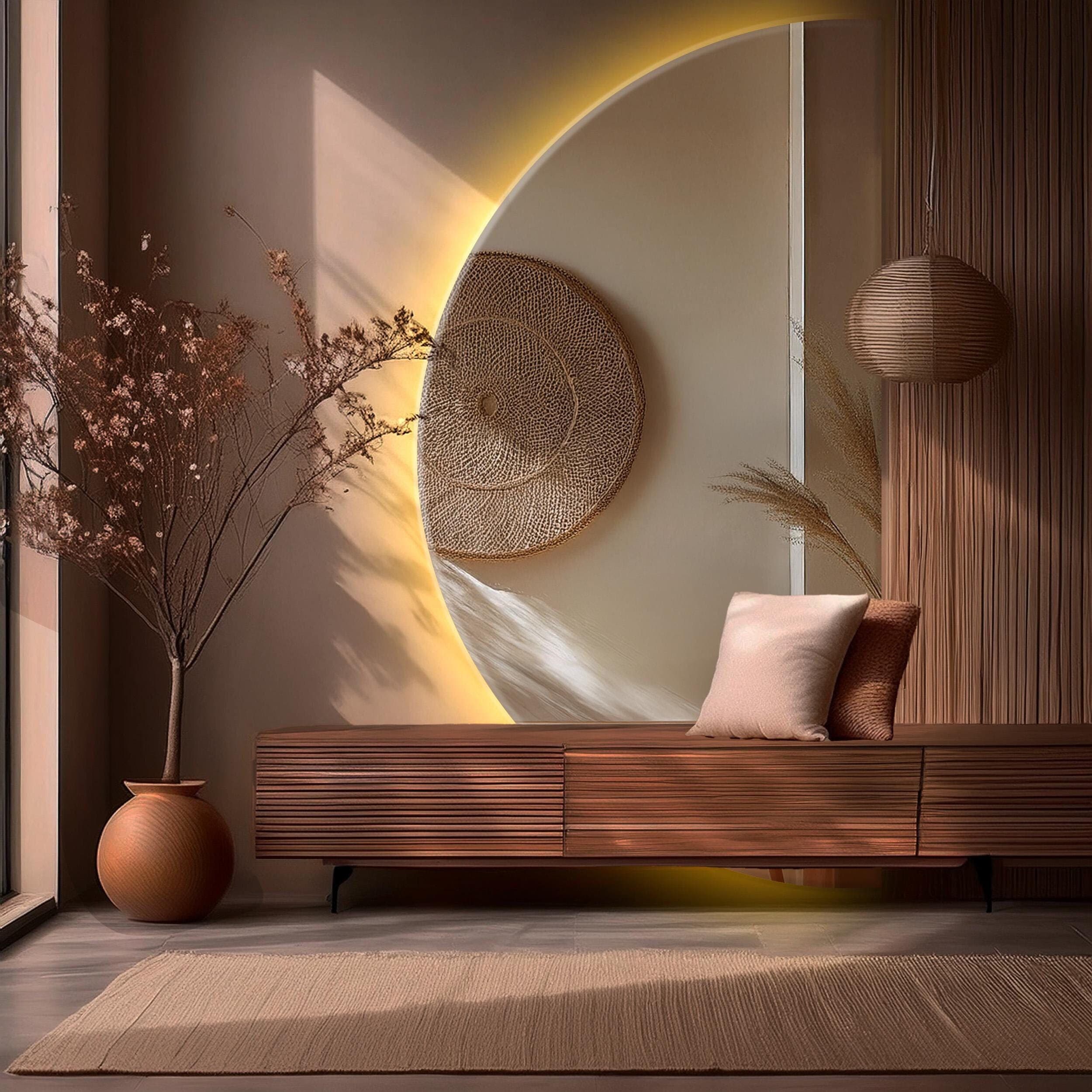 Halve maan hal led spiegel, straal woonkamer grote spiegel, halve cirkel muur led spiegel, moderne badkamer passpiegel