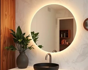 Okrągłe lustro łazienkowe z podświetleniem LED, okrągłe lustro do przedpokoju, nowoczesne lustra podświetlane, okrągłe lustro z oświetleniem, podświetlane lustro toaletkowe