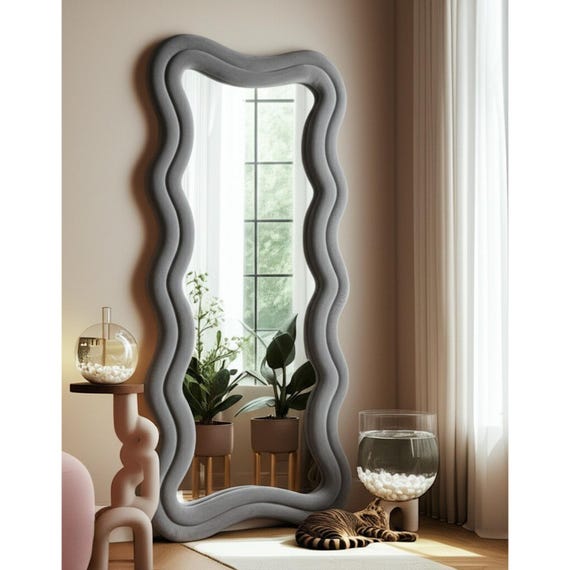 long dressing mirror Frameless Bedroom Modern Full Body Dressing Mirror Arch Retro Furniture Designs Home Decor Long Mirror Floor Mirror Wood-like