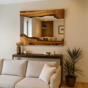 Real Edge Walnut Wood Mirror, Natural Frame Mirror For Bathroom or Entryway, Unique Wall Mirror For Home Decor, Big Mirror Gift for New Home