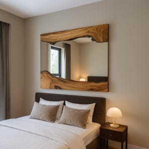 Natural Frame Mirror For Bathroom or Entryway, Real Edge Walnut Wood Mirror, Unique Wall Mirror For Home Decor, Big Mirror Gift for New Home