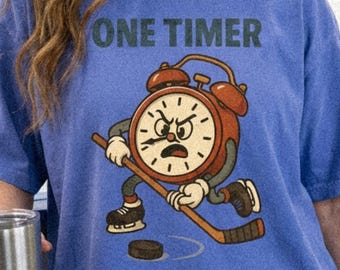 Funny Hockey Shirt | One Timer  Tee | Retro Cartoon Hockey Graphic | Comfort Colors | Hockey Fan Gift | Gift for Hockey Mom Dad