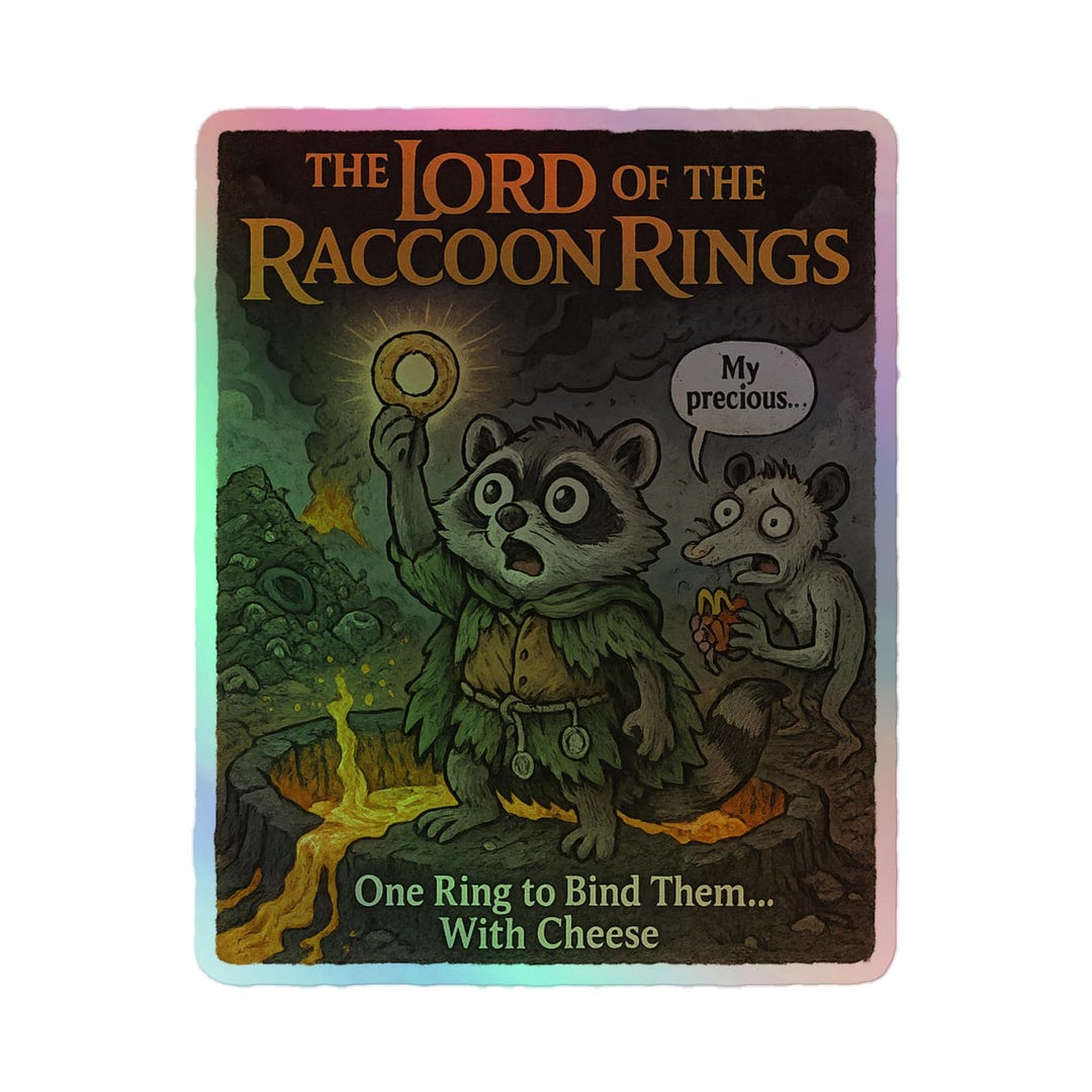 Lord of the Raccoon Rings Holographic Stickers - LOTR Stickers - Funny ...