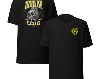 Maillot club 1000 HP | T-shirt graphique Muscle Car | Conception automobile en métaux lourds | Vêtements de course de rue haute puissance