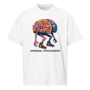 Original Processor Brain heren box-T-shirt, grappig grafisch T-shirt, streetwear boxy-T-shirt, retro glitch Brain-shirt, nerd tech humor T-shirt uniseks