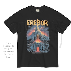 Erebor Metal Band Shirt, Fantasy Mountain Graphic Tee, Dwarven Kingdom T-Shirt, Vintage 80s Heavy Metal Style, Gift for Fantasy Fans