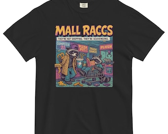 Camiseta de mapaches de centro comercial: divertida camiseta de mapaches de centro comercial; camiseta retro de los 90 con animales de compras; camiseta de Jay y Bob el Silencioso.