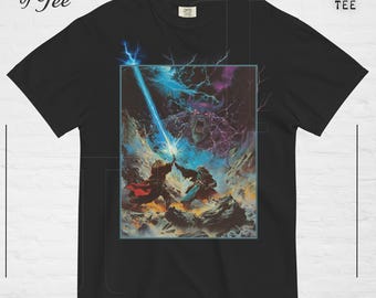 Comfort Colors 80s Dark Fantasy Graphic Tee – Wizard Battle Shirt