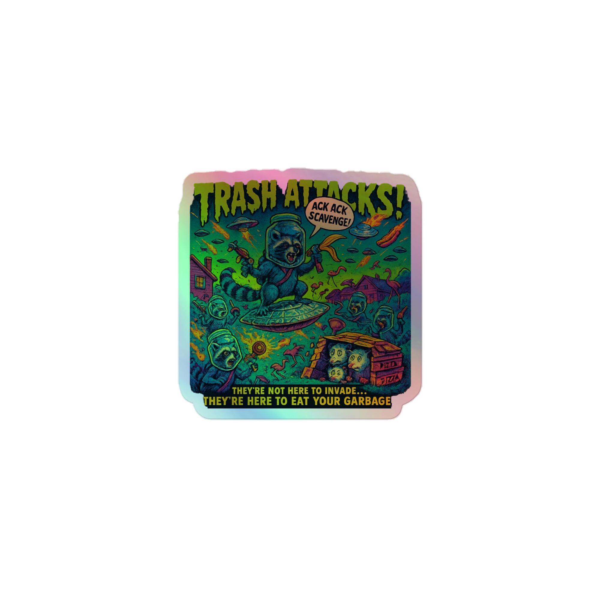 Trash Attacks Holographic Stickers - Funny Raccoon Sticker - Mars ...