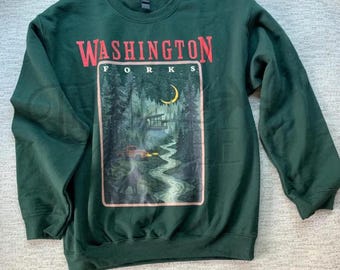 Washington Forks Vampire Inspired Sweatshirt | Crescent Moon Forest, | City Of Forks | Cozy Gildan 18000 Pullover | Book Fan Gift idea