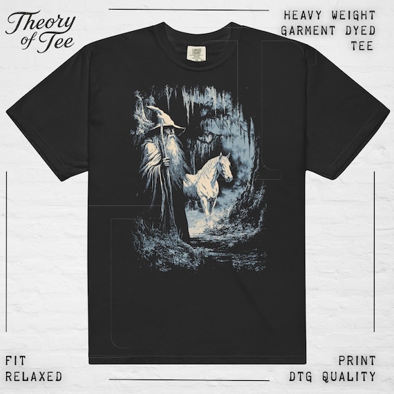 Wizard Dark Fantasy TShirt | Vintage Washed Fantasy Graphic Tee | Mystic Journey Artwork | High Fantasy Gift