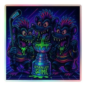 Adesivo olografico Stanley Slime – Ratti rabbiosi e tazza ricoperta di melma, hockey della Florida, Rat King, Ratti