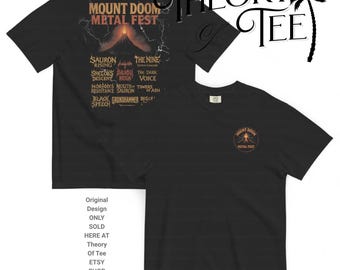 Fantasy Mount Doom Folklore Metal Band-skjorta | Julklapp | Halfling Lovers | Komfortfärger | Presentidé LOTR-fan | High Fantasy-design