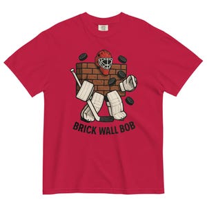 Brick Wall Bob Goalie Tee – Funny Hockey Goalie Shirt – Vintage Style Hockey T-Shirt – Retro Goalie Graphic Tee – Ice Hockey Gift for Fans