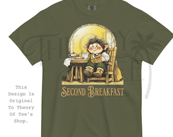 Camiseta Segundo Café da Manhã | Fantasia Aconchegante | Presente para Amantes de Halflings | Cor Confortável | Camiseta Matinal AM
