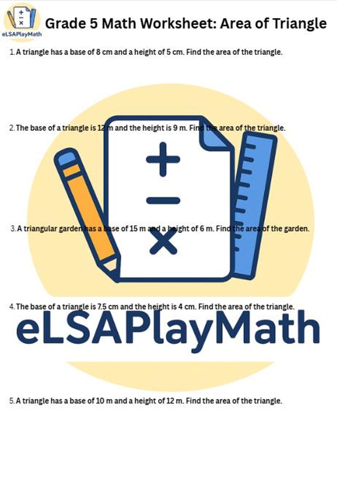 Grade 5 Math Worksheet: Area of Triangle and Quadrilateral Bundle With ...