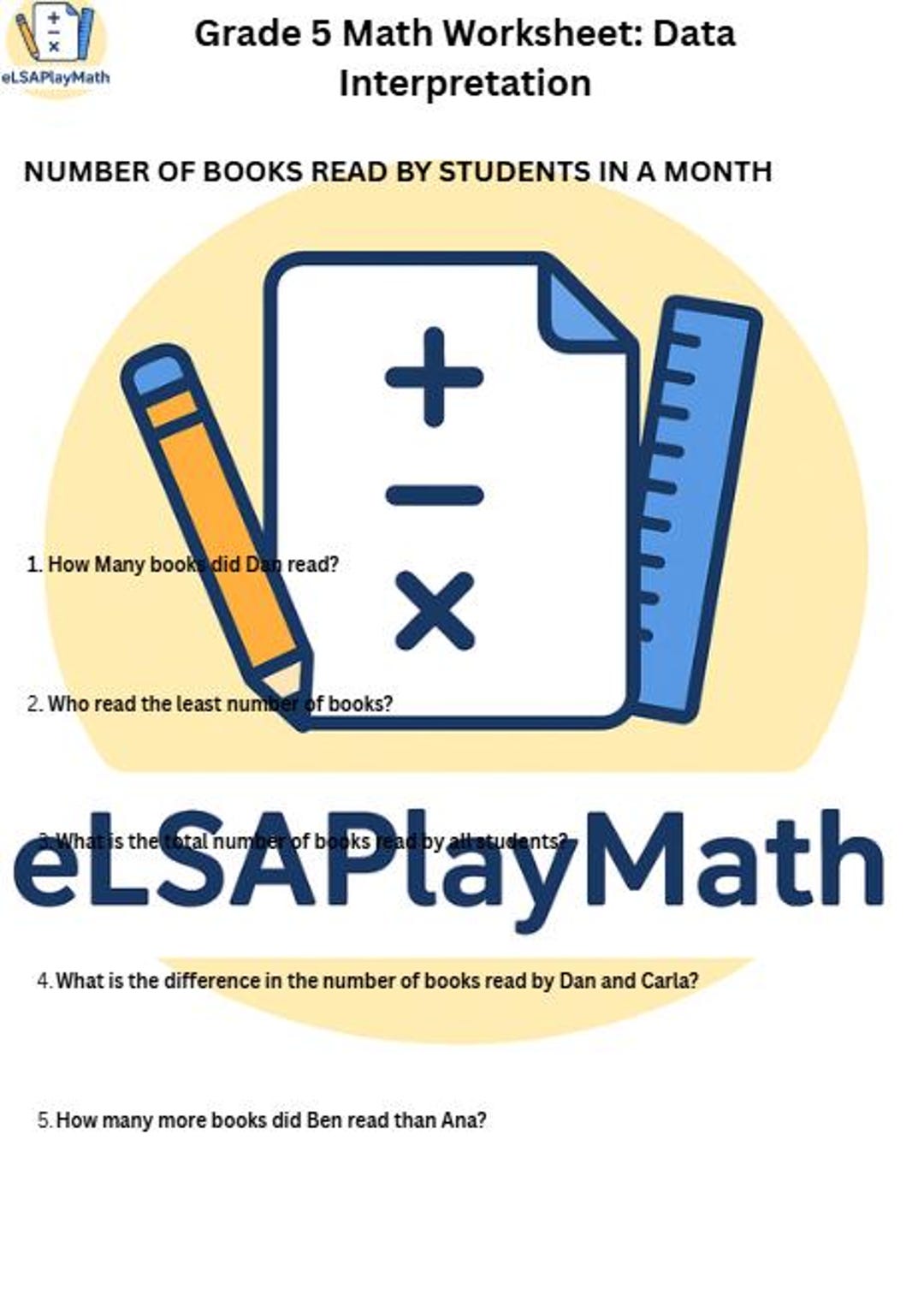 Grade 5 Math Worksheet: Data Interpretation With Answer Key - Etsy