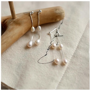 Natural Freshwater Pearl Drop Earrings, Two Pearl Long Earrings, Bridal Earrings, Genuine Baroque Pearl Jewellery, Prom Gift Earrings