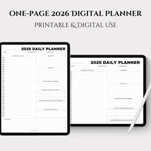 Planificador diario digital de una página 2026, Goodnotes, Notability (imprimible)