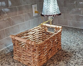 Rustic Handmade Basket Lamp - Palm Leaves lamp shade. Light bulb included.