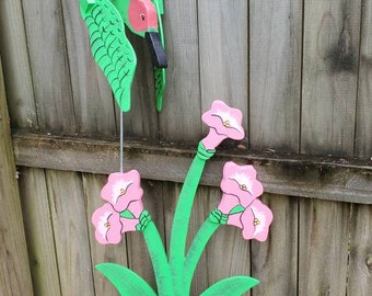 Hummingbird Whirligig And 38" Flowers Mounting Post