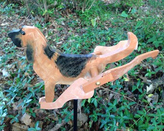 Hand-Painted Pine Bloodhound Whirligig: Weather-Resistant Outdoor Yard Art