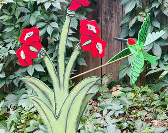 7” Hummingbird Whirligig And 31.5" Flowers Mounting Post