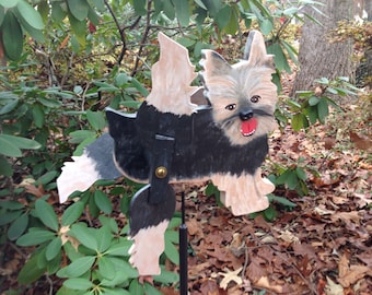 Yorkie Whirligig, Handmade Outdoor Decor (10" L)