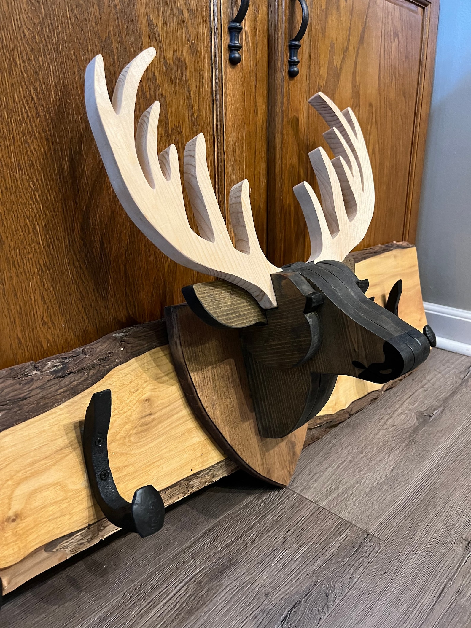 Deer Head Trophy Coat Rack / Organizer With Railroad Spikes on Etsy