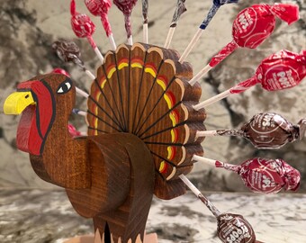 Small Wood Turkey Lollipop Holder (16 mini Tootsie Roll pops included)