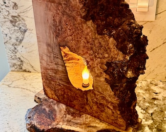 Live Edge Maple Burl Lamp, Unique One-Of-A Kind Handmade Wood Slab Light