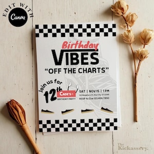 Vans Vibes Skater Birthday Invitation | Editable Canva Template for Boy Teen Tween | Cool Skateboard Party Digital Download