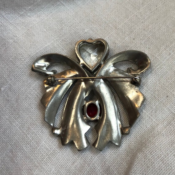 1930s Heart Brooch Rhinestone Art Deco Drapes Red… - image 6