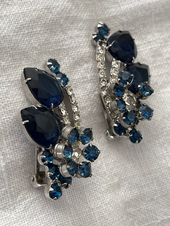 Juliana Blue Pear Rhinestone Brooch Earrings Set … - image 6