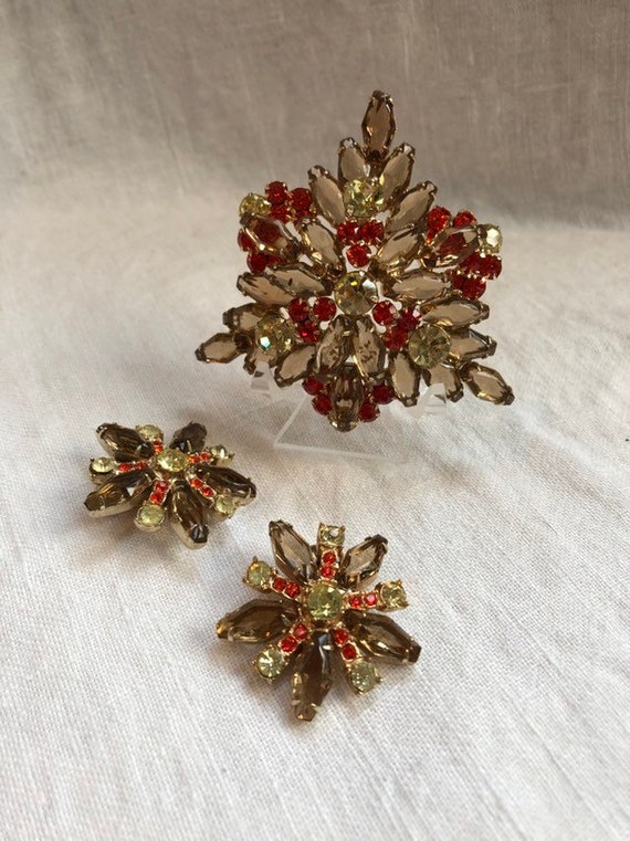 Juliana Hexagon Rhinestone Brooch Earrings Colorad