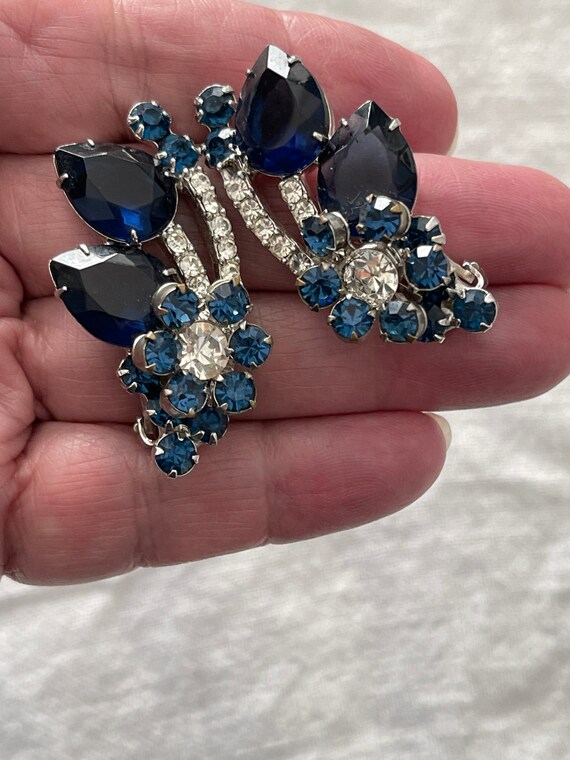 Juliana Blue Pear Rhinestone Brooch Earrings Set … - image 10
