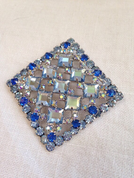 Juliana Blue Flat Square Rhinestone Bracelet Broo… - image 3