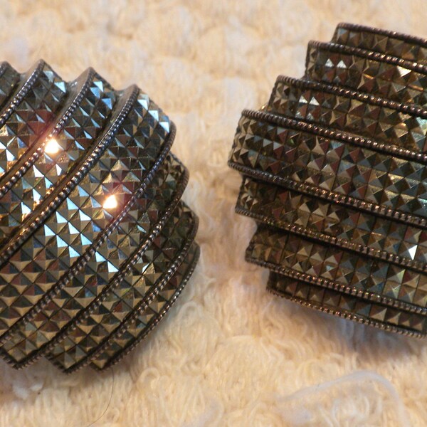 Vintage Sterling Silver Judith Jack Art Deco Marcasite Earrings