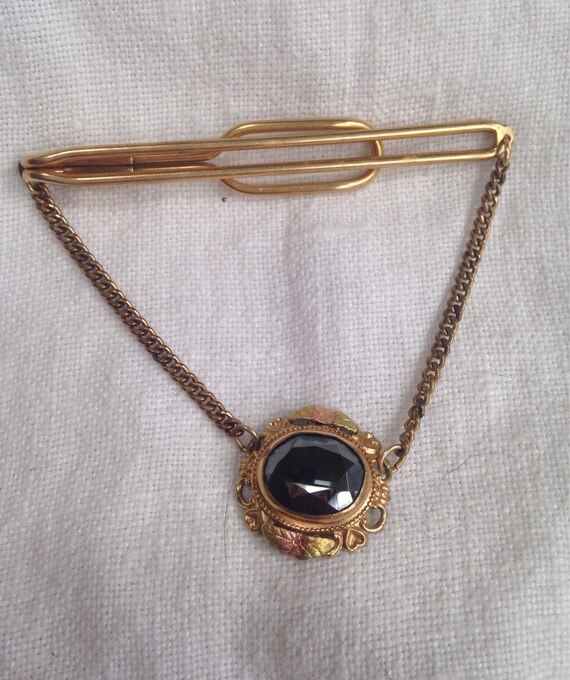Gold Filled Hematite Cufflinks and Tie Bar Clasp - image 2