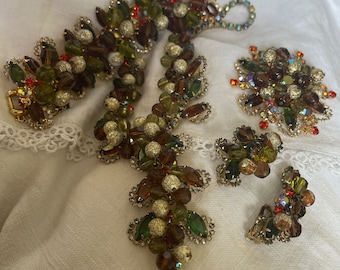 Juliana Full Parure Mardi Gras Metal Beads Green Brown Orange