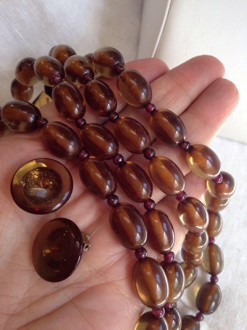 Prystal Vintage Bakelite Prystal Brown Bead Necklace Double Strand Purple ...