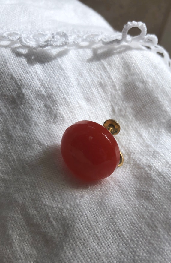 Cherry Red Bakelite Button Earrings Screw Back - image 2