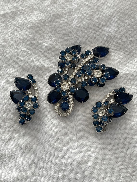 Juliana Blue Pear Rhinestone Brooch Earrings Set … - image 1