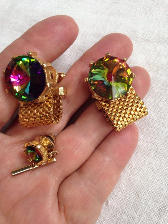 Men's Watermelon Rivoli Rhinestone Cufflinks and … - image 5