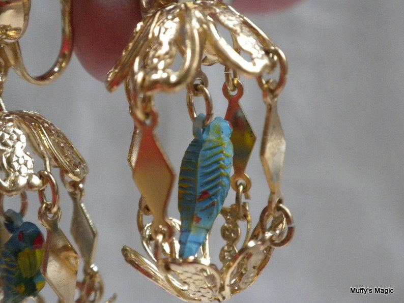 Vintage Bird Cage Earrings With Blue Parrot Bird Etsy