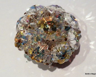 Vintage Clear Margarita Crystal Bead Brooch Aurora Borealis