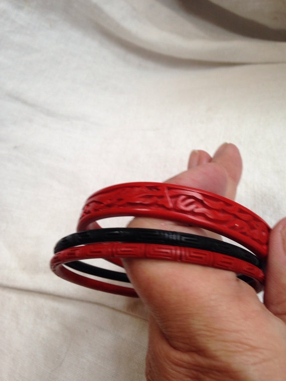Trio of Cinnabar Bangles Red and Black - image 2