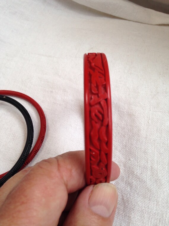 Trio of Cinnabar Bangles Red and Black - image 4