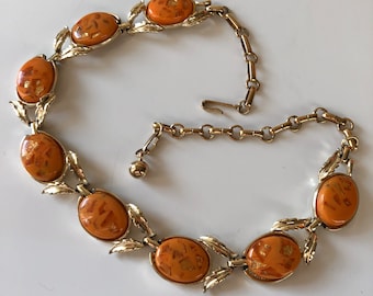 Coro Necklace Orange Gold Confetti Glitter Thermoset Lucite