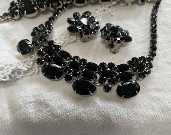 Juliana Necklace Bracelet Earrings Black Rhinestones